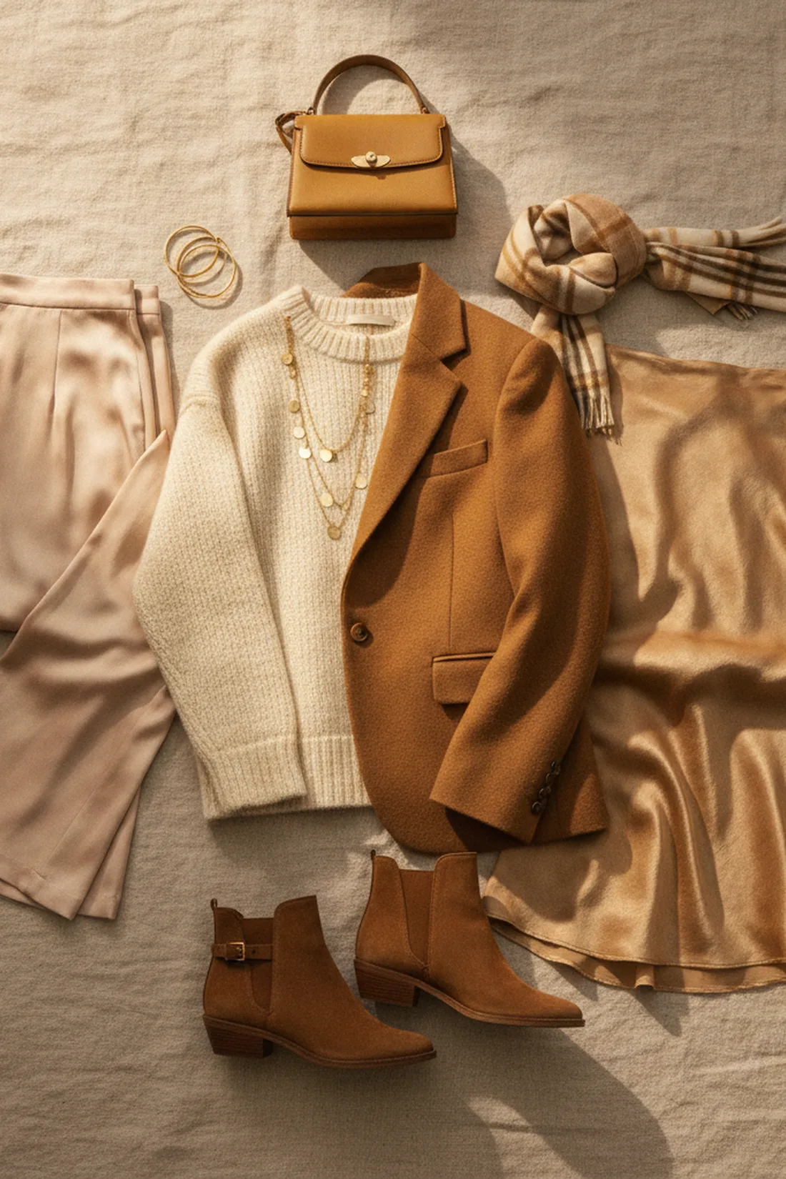 Capsule wardrobe flat lay autumn edition, styled flat lay.